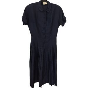 Jonathan Logan Button Front Collared‎ Short Sleeve Pleated Black Women's Dress